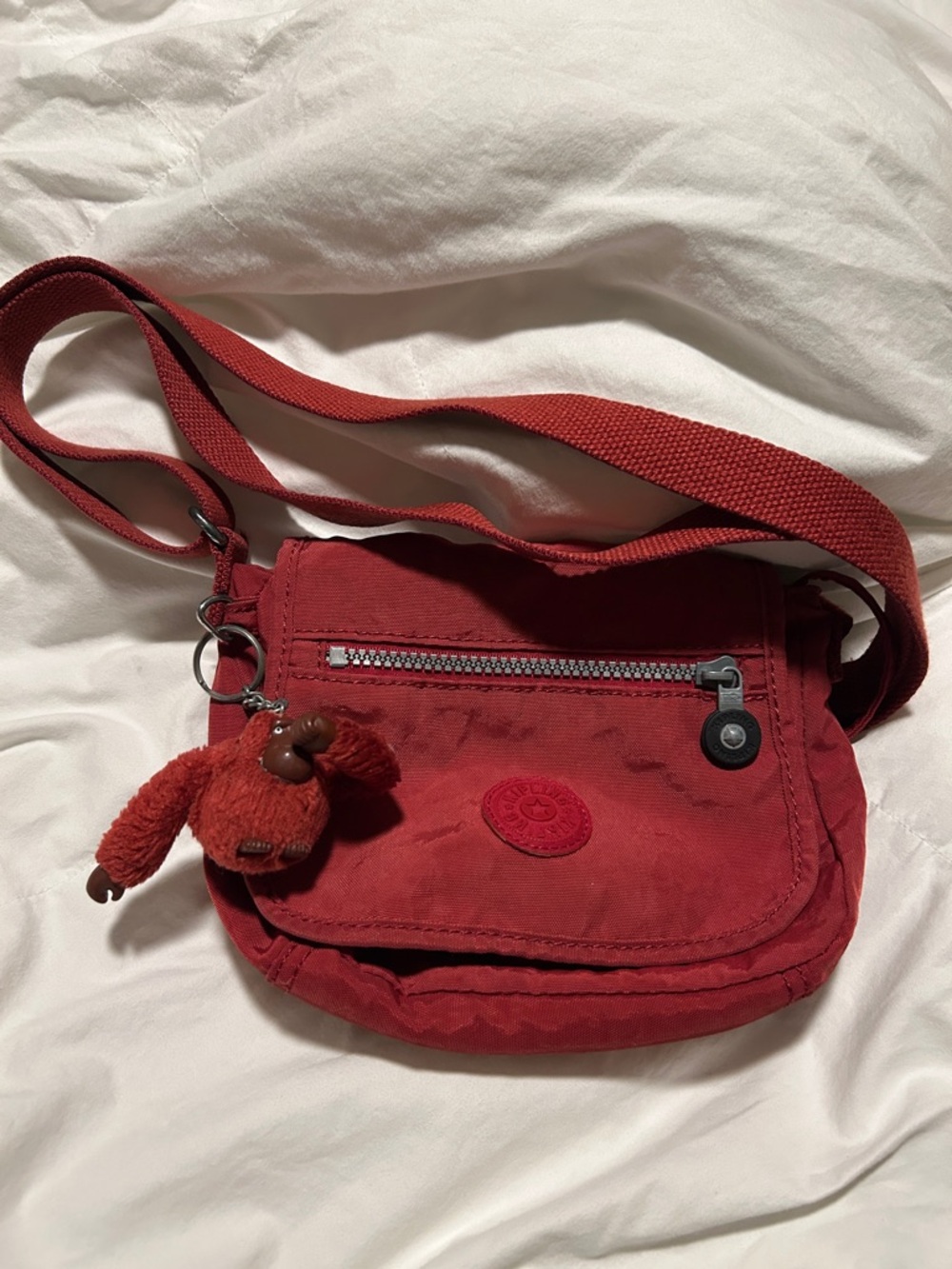 Kipling Burgundy Small Crossbody Bag with Monkey Charm